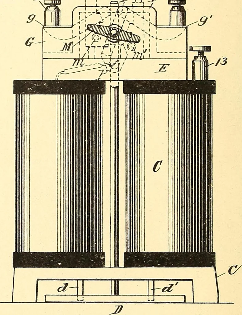 An illustration from U.S. patents covering time keeping mechanisms, 1892, leaf 145
