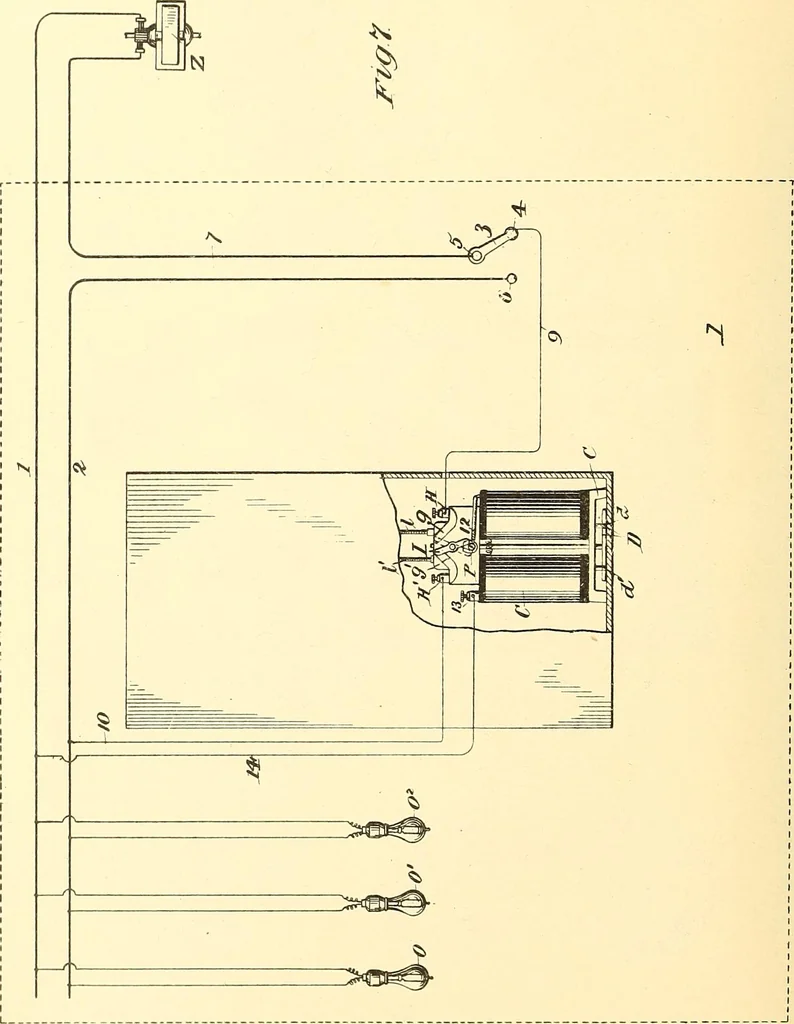 An illustration from U.S. patents covering time keeping mechanisms, 1892, leaf 147