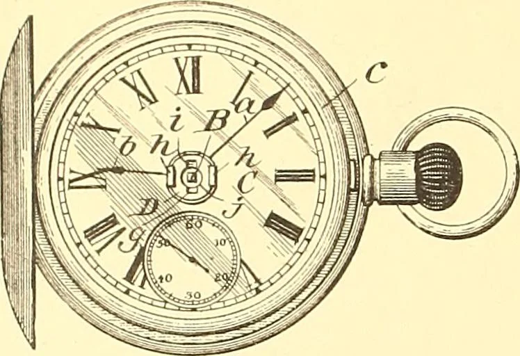 An illustration from U.S. patents covering time keeping mechanisms, 1892, leaf 169