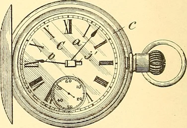 An illustration from U.S. patents covering time keeping mechanisms, 1892, leaf 169