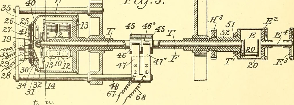 An illustration from U.S. patents covering time keeping mechanisms, 1892, leaf 17