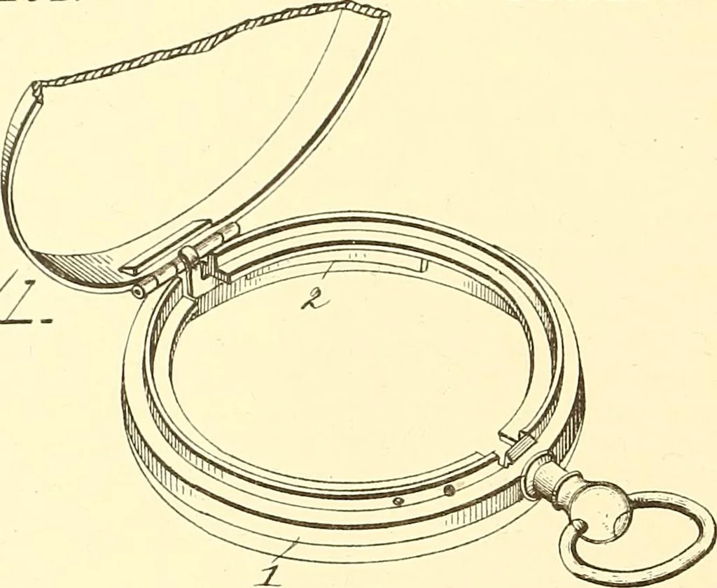 An illustration from U.S. patents covering time keeping mechanisms, 1892, leaf 181