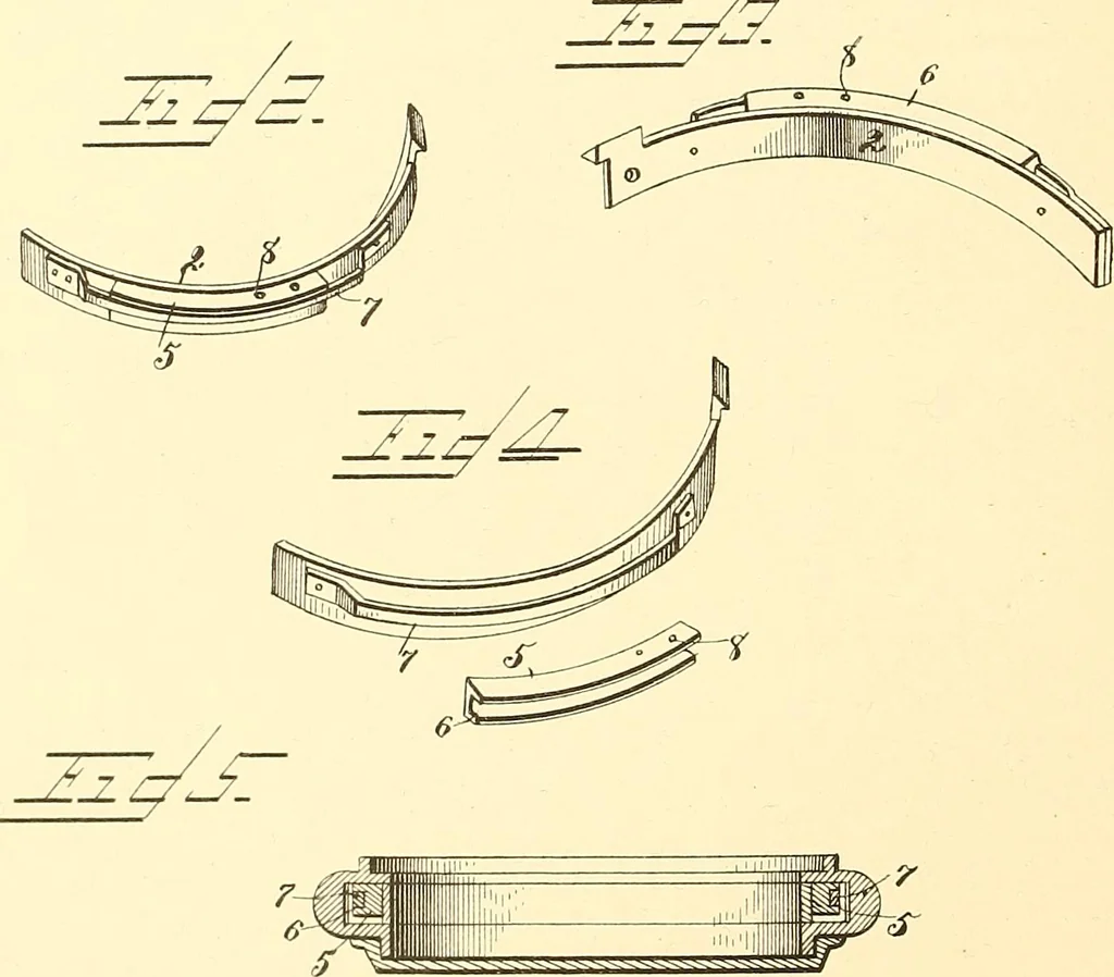 An illustration from U.S. patents covering time keeping mechanisms, 1892, leaf 181