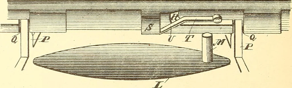 An illustration from U.S. patents covering time keeping mechanisms, 1892, leaf 197