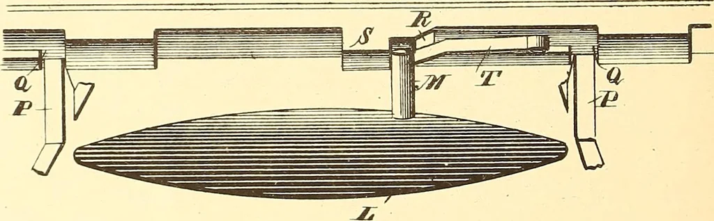 An illustration from U.S. patents covering time keeping mechanisms, 1892, leaf 197