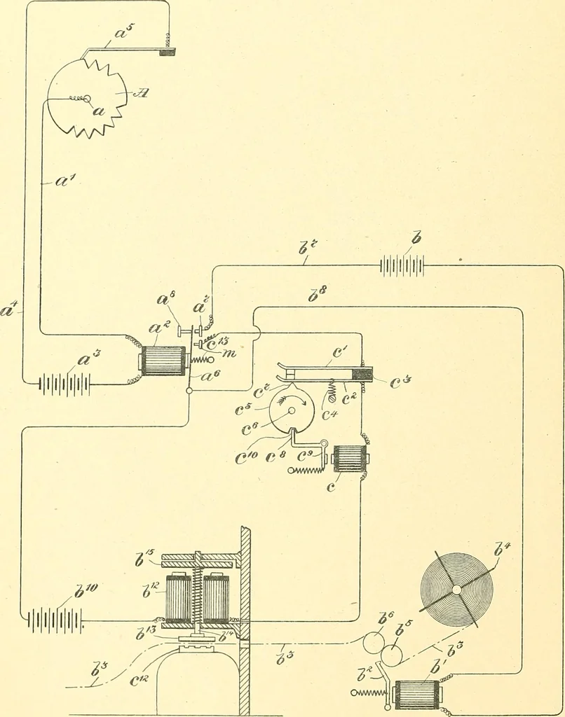 An illustration from U.S. patents covering time keeping mechanisms, 1892, leaf 245