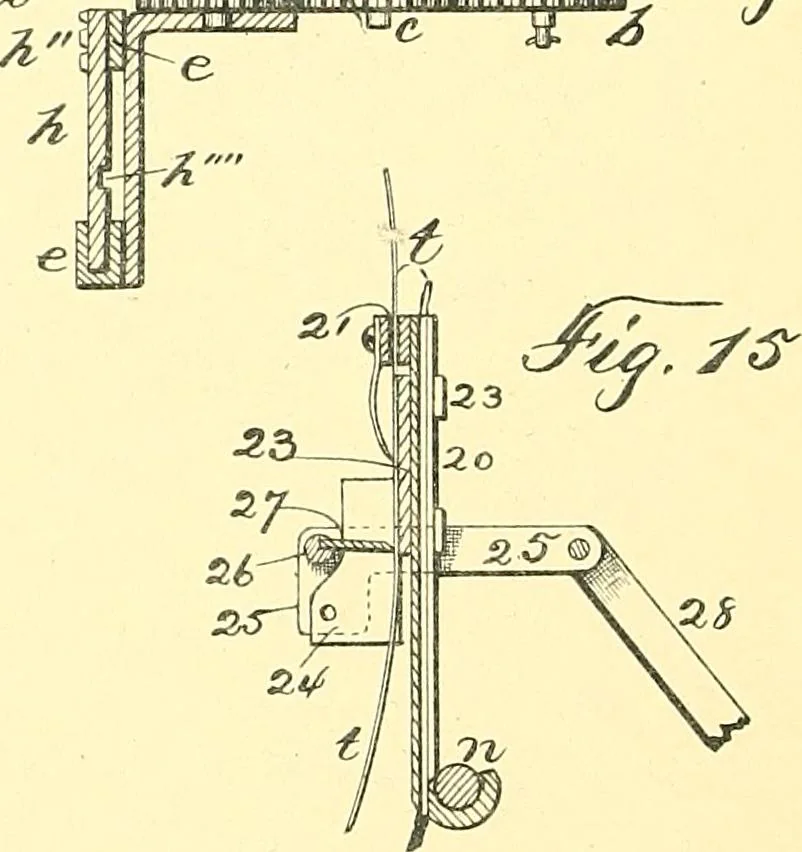 An illustration from U.S. patents covering time keeping mechanisms, 1892, leaf 279