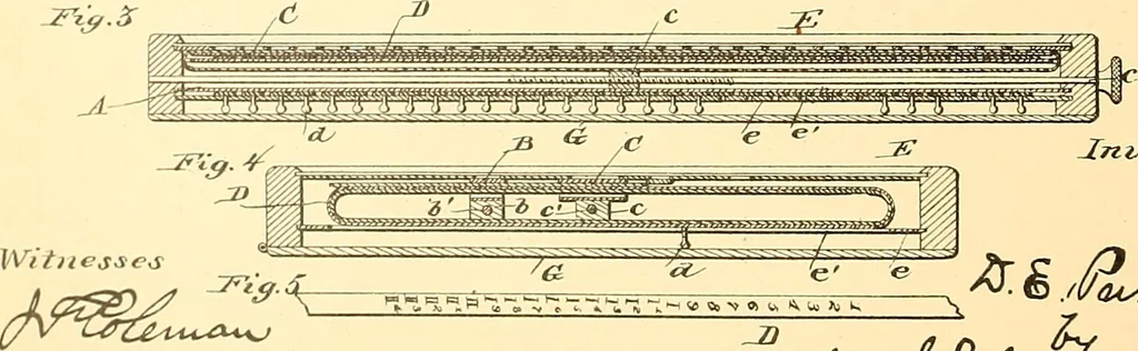 An illustration from U.S. patents covering time keeping mechanisms, 1892, leaf 331