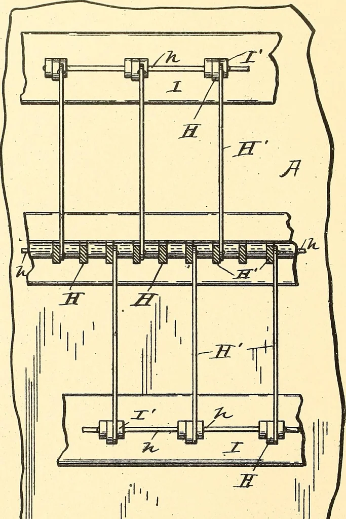 An illustration from U.S. patents covering time keeping mechanisms, 1892, leaf 429