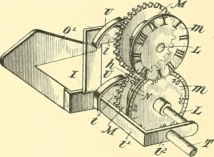 An illustration from U.S. patents covering time keeping mechanisms, 1892, leaf 473
