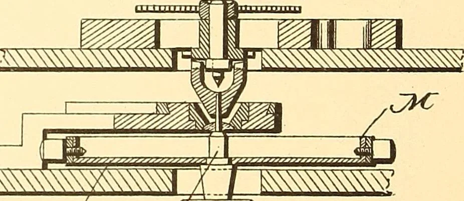 An illustration from U.S. patents covering time keeping mechanisms, 1892, leaf 535