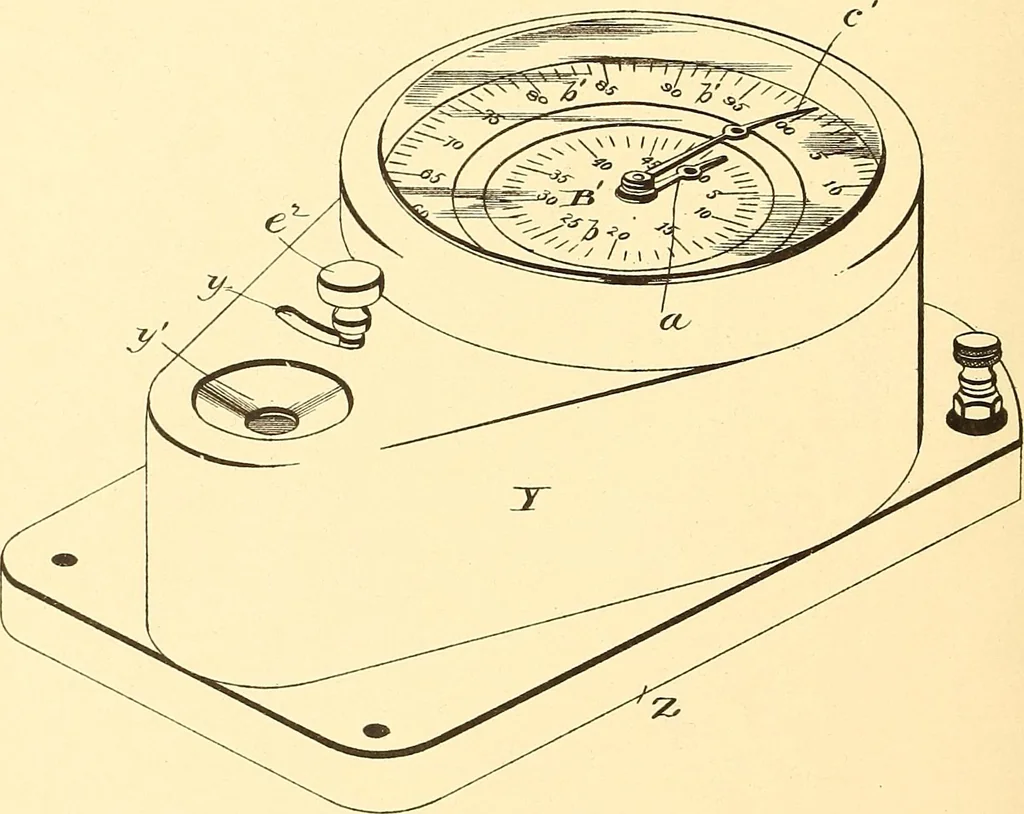 An illustration from U.S. patents covering time keeping mechanisms, 1892, leaf 543