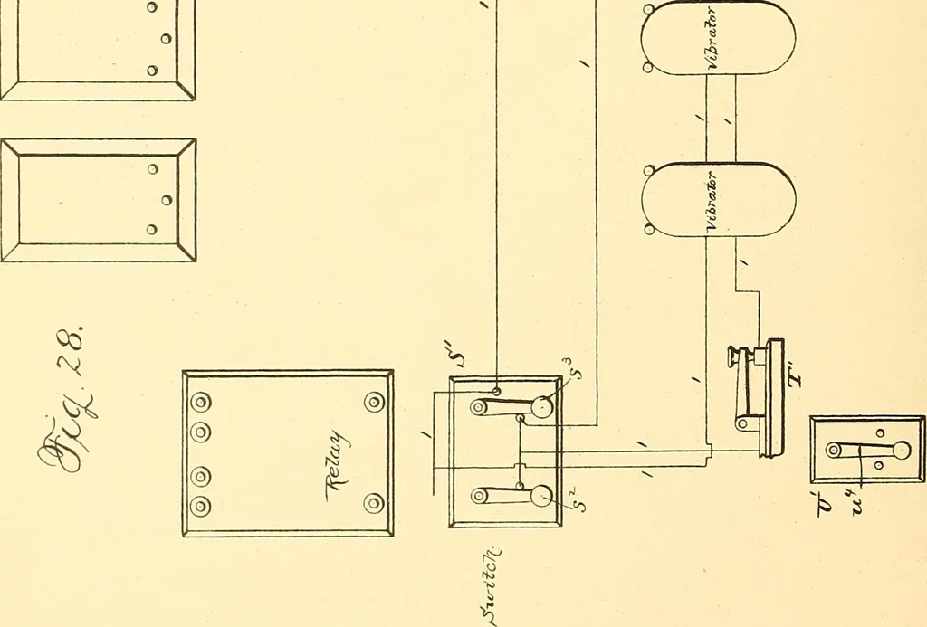 An illustration from U.S. patents covering time keeping mechanisms, 1892, leaf 555