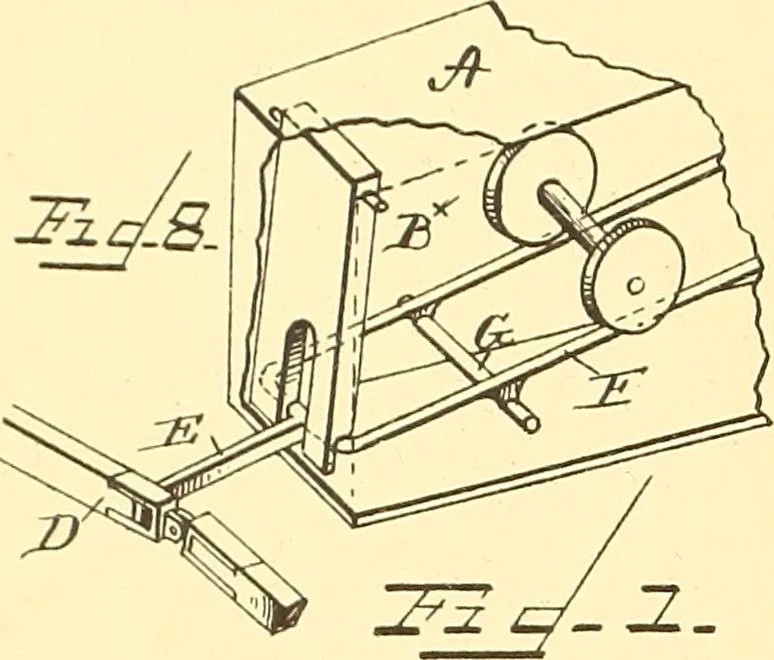 An illustration from U.S. patents covering time keeping mechanisms, 1892, leaf 57