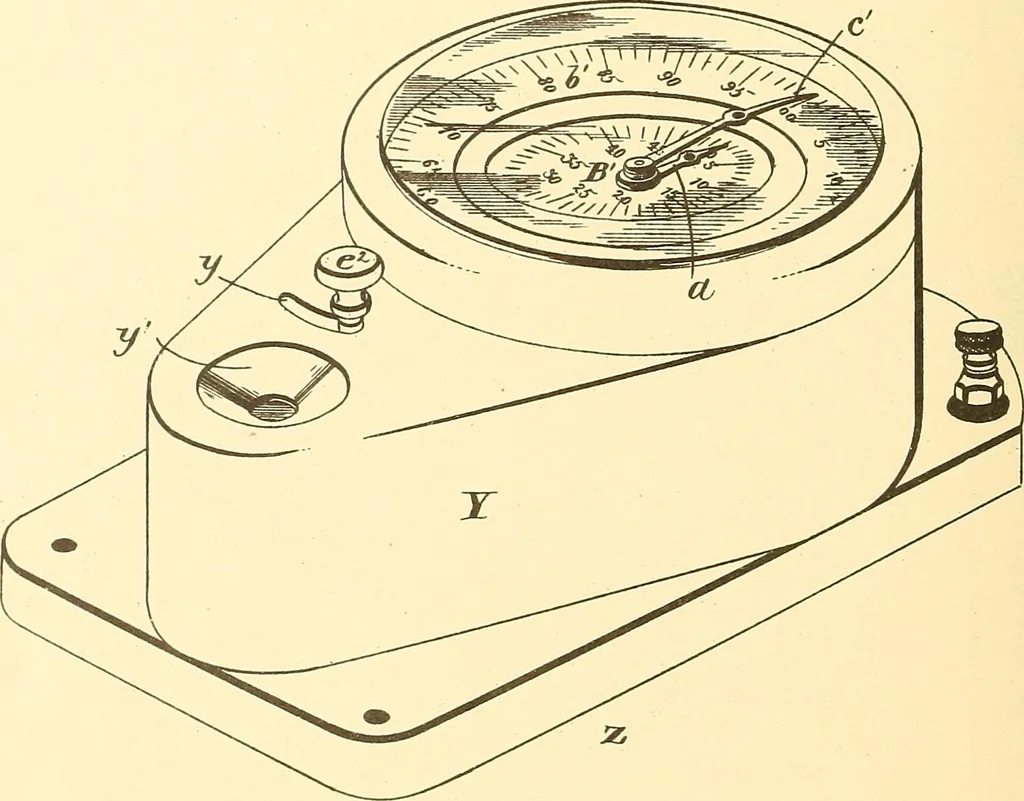 An illustration from U.S. patents covering time keeping mechanisms, 1892, leaf 581