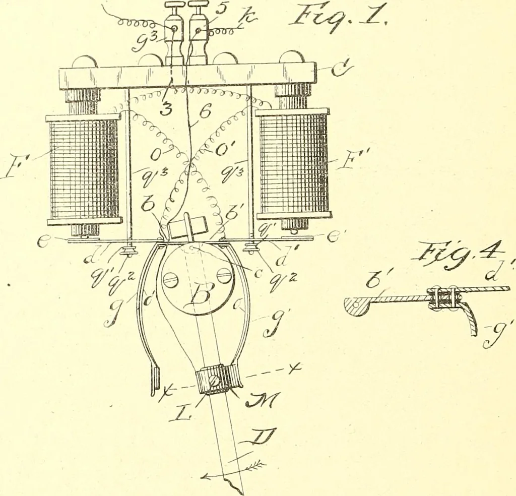 An illustration from U.S. patents covering time keeping mechanisms, 1892, leaf 613