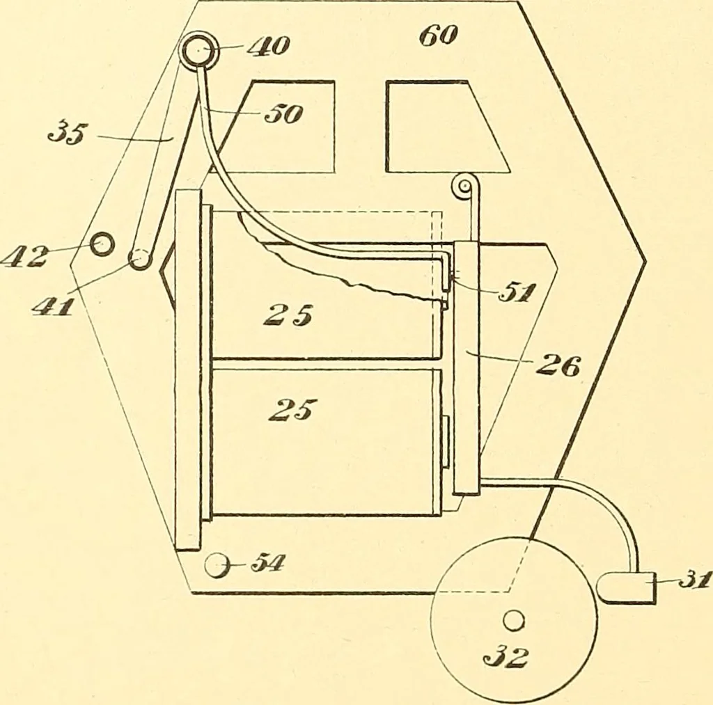 An illustration from U.S. patents covering time keeping mechanisms, 1892, leaf 659