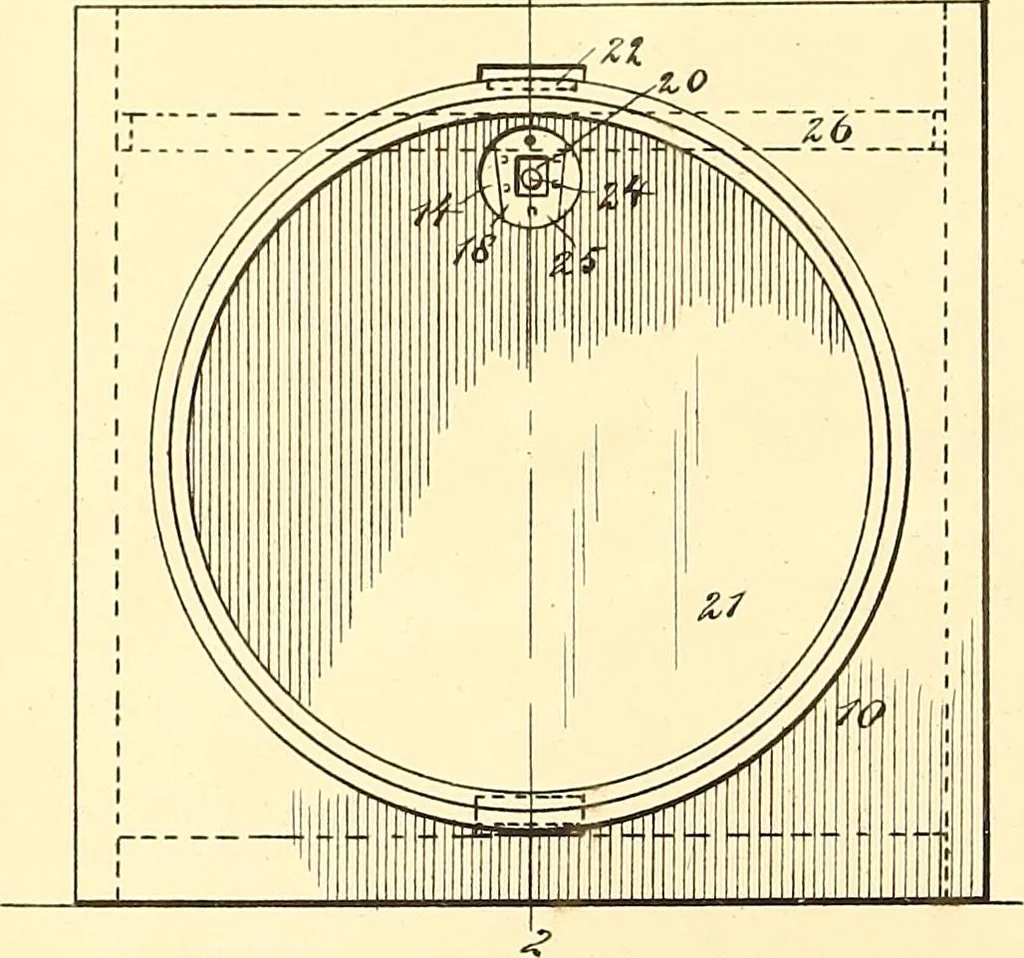An illustration from U.S. patents covering time keeping mechanisms, 1892, leaf 7