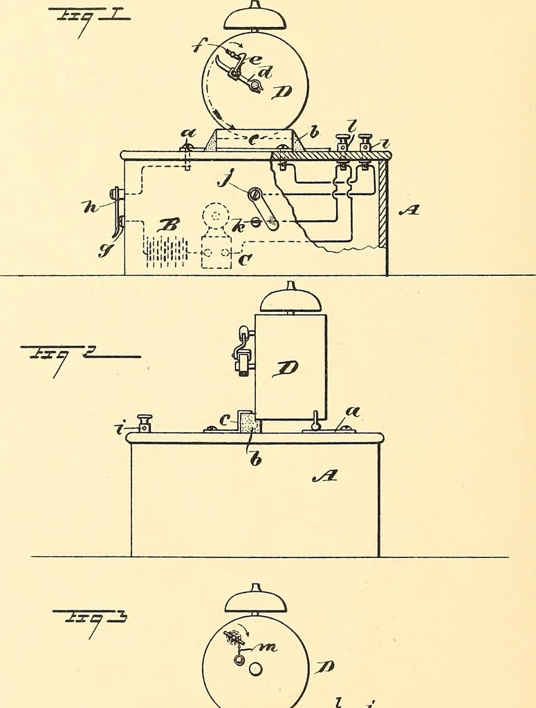An illustration from U.S. patents covering time keeping mechanisms, 1892, leaf 703