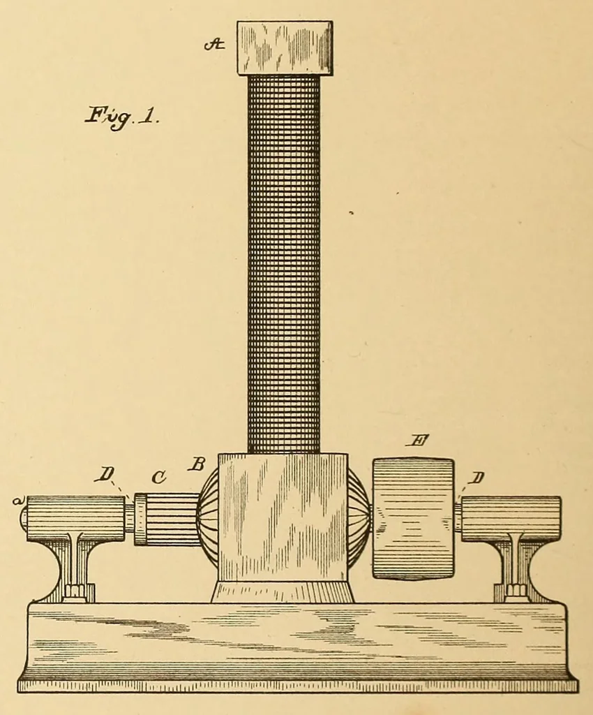 An illustration from U.S. patents issued to Thomas A. Edison from 1883-88, 1900, leaf 266