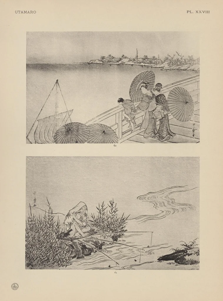 An illustration from Utamaro : estampes japonaises tirées des collections de mm. Bing, Bouasse-Lebel, Bullier [et al.] et exposée au Musée des arts décoratifs en janvier 1912. Catalogue, 1912, leaf 109