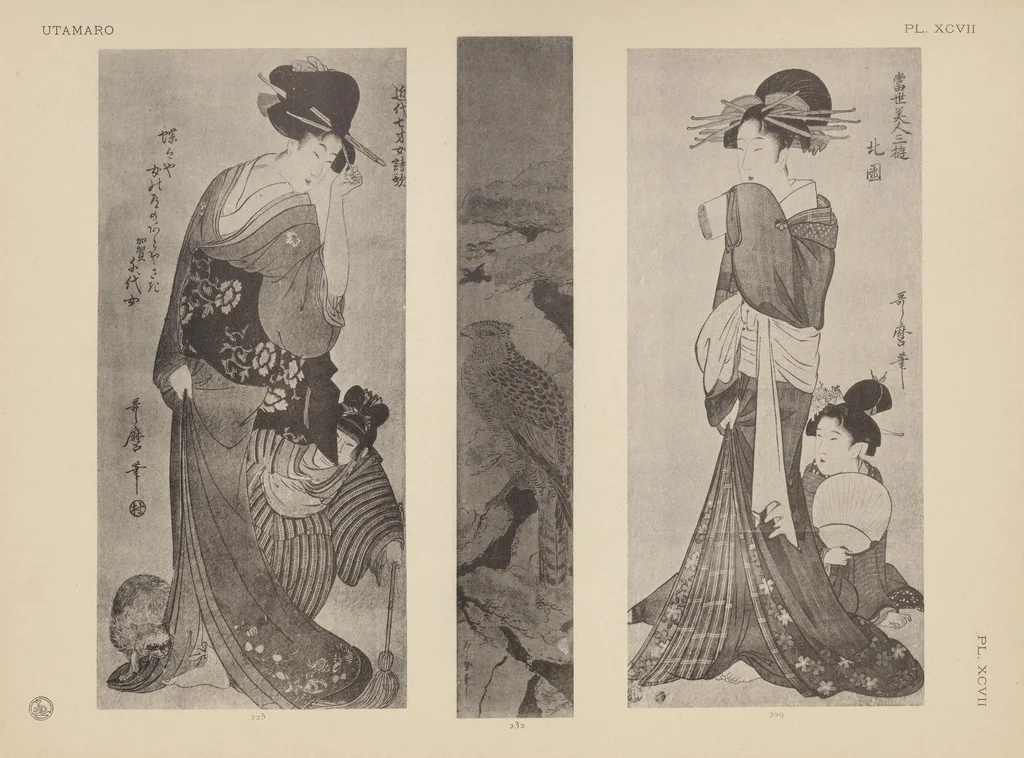 An illustration from Utamaro : estampes japonaises tirées des collections de mm. Bing, Bouasse-Lebel, Bullier [et al.] et exposée au Musée des arts décoratifs en janvier 1912. Catalogue, 1912, leaf 249