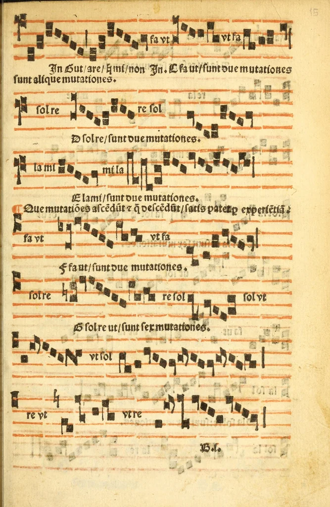 An illustration from Utilissime musicales regule necessitate plaini cantus simplicis contrapuncti: rerum factarum tonozum vsualium: nec non artis accentuandi tam speculatiue practice: accriori lima mundate, 1526, leaf 17