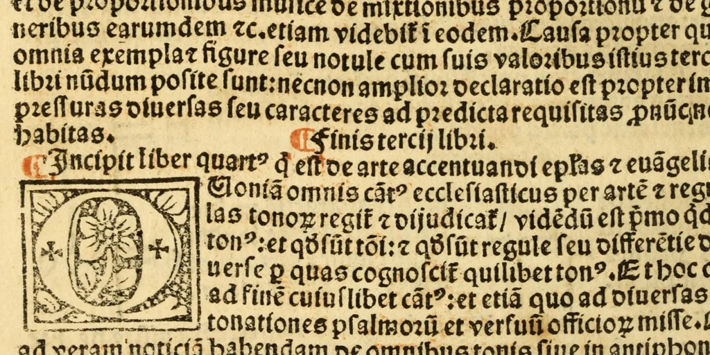 An illustration from Utilissime musicales regule necessitate plaini cantus simplicis contrapuncti: rerum factarum tonozum vsualium: nec non artis accentuandi tam speculatiue practice: accriori lima mundate, 1526, leaf 44