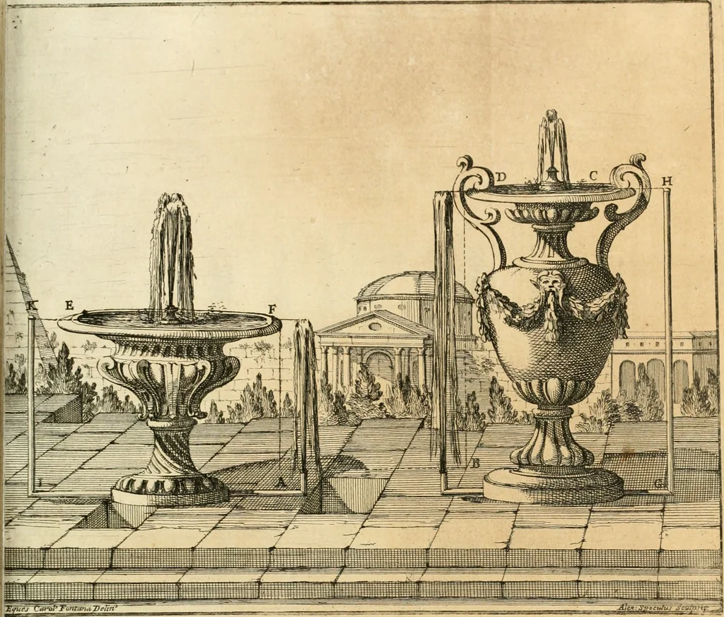 An illustration from Utilissimo trattato dell'acque correnti : diviso in tre libri : nel quale si notificano le misure, ed esperienze di esse : i giuochi, e scherzi, li quali per mezzo dell'aria, e del fuoco, vengono operati dall'acqua : con diversi necessarii ammaestramenti intorno al modo di far condotti, fistole, bottini, ed altro, per condurre l'acque ne' luoghi destinati : con una esatta notizia di tutto quello, ch'è stato operato intorno alla conduttura dell' acqua di Bracciano, 1696, leaf 114