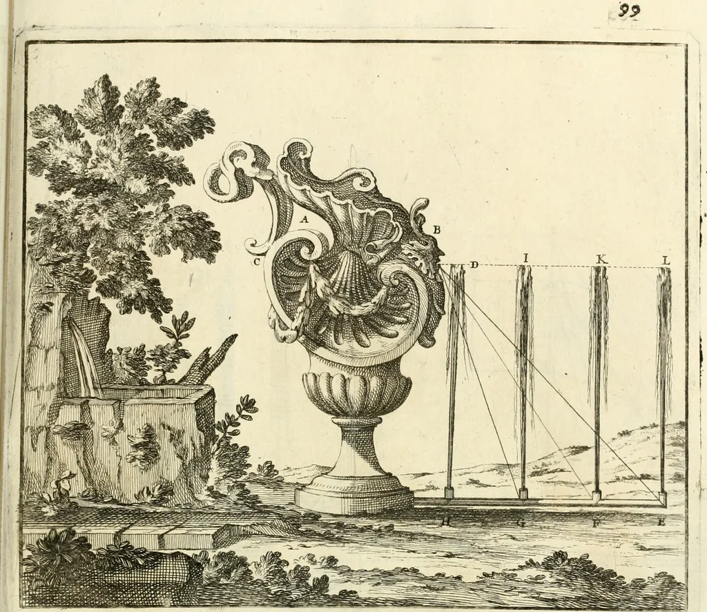 An illustration from Utilissimo trattato dell'acque correnti : diviso in tre libri : nel quale si notificano le misure, ed esperienze di esse : i giuochi, e scherzi, li quali per mezzo dell'aria, e del fuoco, vengono operati dall'acqua : con diversi necessarii ammaestramenti intorno al modo di far condotti, fistole, bottini, ed altro, per condurre l'acque ne' luoghi destinati : con una esatta notizia di tutto quello, ch'è stato operato intorno alla conduttura dell' acqua di Bracciano, 1696, leaf 118