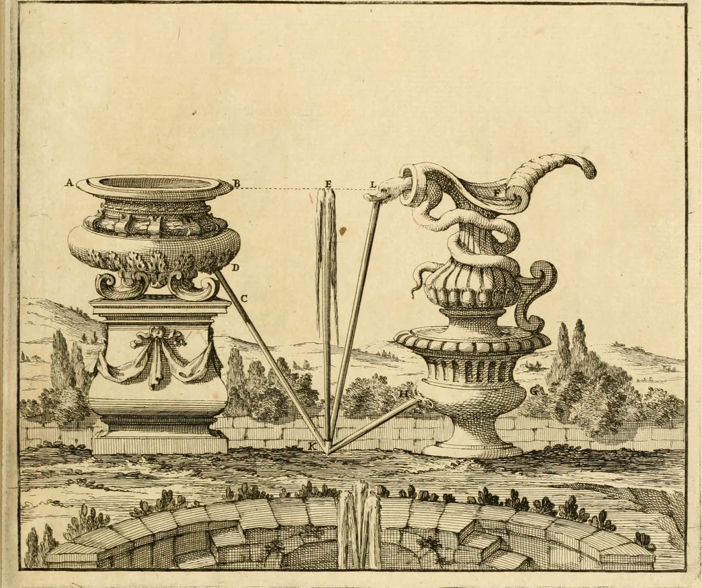 An illustration from Utilissimo trattato dell'acque correnti : diviso in tre libri : nel quale si notificano le misure, ed esperienze di esse : i giuochi, e scherzi, li quali per mezzo dell'aria, e del fuoco, vengono operati dall'acqua : con diversi necessarii ammaestramenti intorno al modo di far condotti, fistole, bottini, ed altro, per condurre l'acque ne' luoghi destinati : con una esatta notizia di tutto quello, ch'è stato operato intorno alla conduttura dell' acqua di Bracciano, 1696, leaf 130