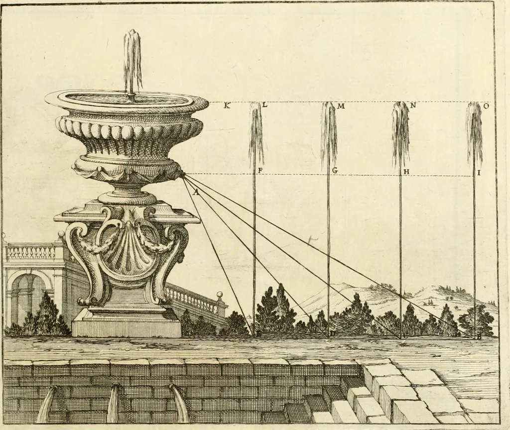An illustration from Utilissimo trattato dell'acque correnti : diviso in tre libri : nel quale si notificano le misure, ed esperienze di esse : i giuochi, e scherzi, li quali per mezzo dell'aria, e del fuoco, vengono operati dall'acqua : con diversi necessarii ammaestramenti intorno al modo di far condotti, fistole, bottini, ed altro, per condurre l'acque ne' luoghi destinati : con una esatta notizia di tutto quello, ch'è stato operato intorno alla conduttura dell' acqua di Bracciano, 1696, leaf 132