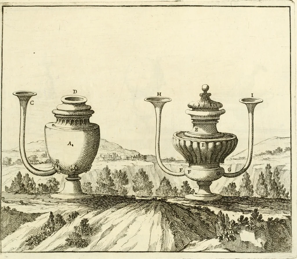 An illustration from Utilissimo trattato dell'acque correnti : diviso in tre libri : nel quale si notificano le misure, ed esperienze di esse : i giuochi, e scherzi, li quali per mezzo dell'aria, e del fuoco, vengono operati dall'acqua : con diversi necessarii ammaestramenti intorno al modo di far condotti, fistole, bottini, ed altro, per condurre l'acque ne' luoghi destinati : con una esatta notizia di tutto quello, ch'è stato operato intorno alla conduttura dell' acqua di Bracciano, 1696, leaf 140