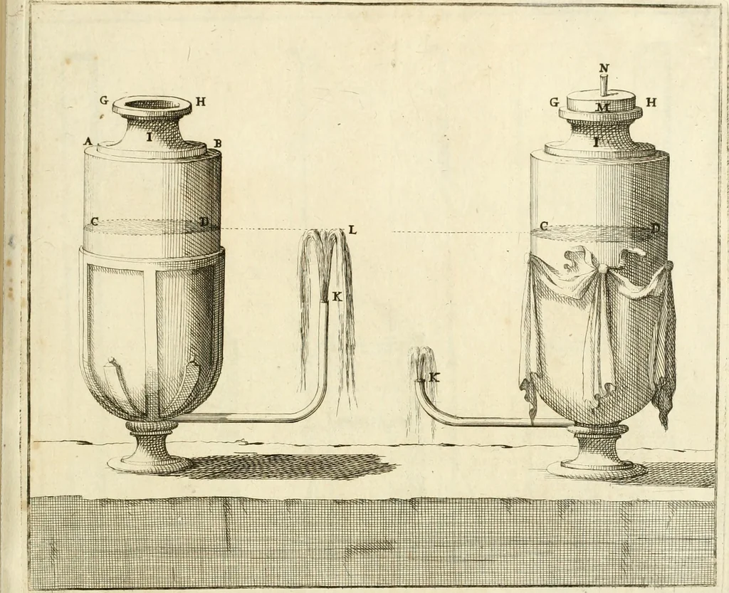 An illustration from Utilissimo trattato dell'acque correnti : diviso in tre libri : nel quale si notificano le misure, ed esperienze di esse : i giuochi, e scherzi, li quali per mezzo dell'aria, e del fuoco, vengono operati dall'acqua : con diversi necessarii ammaestramenti intorno al modo di far condotti, fistole, bottini, ed altro, per condurre l'acque ne' luoghi destinati : con una esatta notizia di tutto quello, ch'è stato operato intorno alla conduttura dell' acqua di Bracciano, 1696, leaf 156