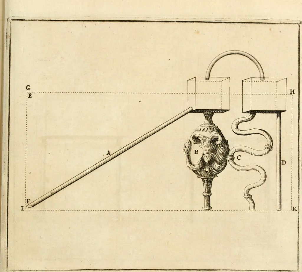 An illustration from Utilissimo trattato dell'acque correnti : diviso in tre libri : nel quale si notificano le misure, ed esperienze di esse : i giuochi, e scherzi, li quali per mezzo dell'aria, e del fuoco, vengono operati dall'acqua : con diversi necessarii ammaestramenti intorno al modo di far condotti, fistole, bottini, ed altro, per condurre l'acque ne' luoghi destinati : con una esatta notizia di tutto quello, ch'è stato operato intorno alla conduttura dell' acqua di Bracciano, 1696, leaf 172