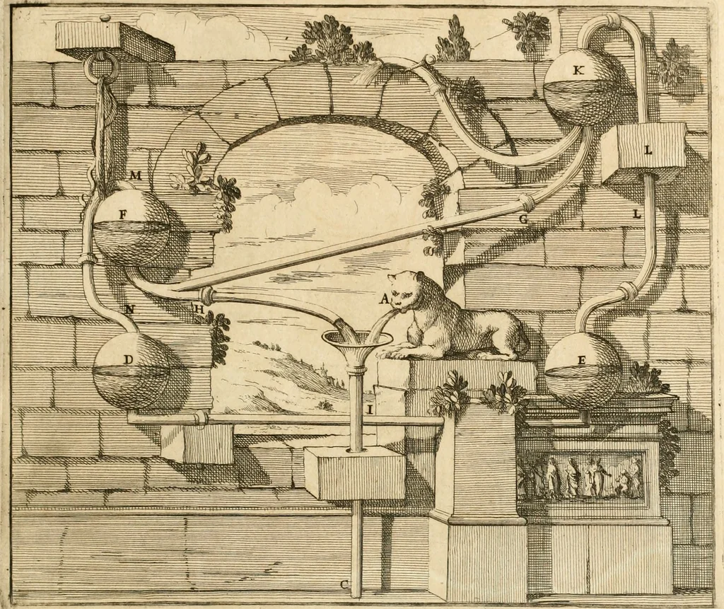 An illustration from Utilissimo trattato dell'acque correnti : diviso in tre libri : nel quale si notificano le misure, ed esperienze di esse : i giuochi, e scherzi, li quali per mezzo dell'aria, e del fuoco, vengono operati dall'acqua : con diversi necessarii ammaestramenti intorno al modo di far condotti, fistole, bottini, ed altro, per condurre l'acque ne' luoghi destinati : con una esatta notizia di tutto quello, ch'è stato operato intorno alla conduttura dell' acqua di Bracciano, 1696, leaf 182
