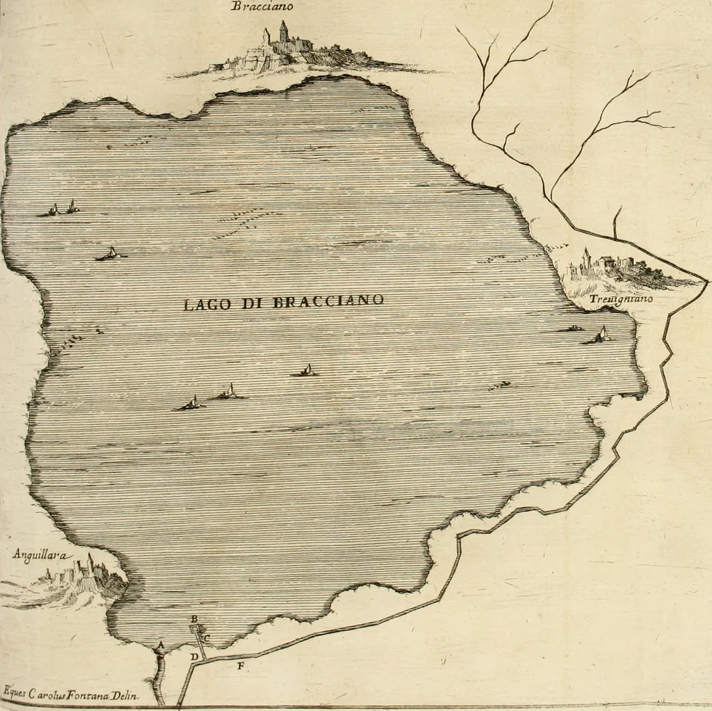 An illustration from Utilissimo trattato dell'acque correnti : diviso in tre libri : nel quale si notificano le misure, ed esperienze di esse : i giuochi, e scherzi, li quali per mezzo dell'aria, e del fuoco, vengono operati dall'acqua : con diversi necessarii ammaestramenti intorno al modo di far condotti, fistole, bottini, ed altro, per condurre l'acque ne' luoghi destinati : con una esatta notizia di tutto quello, ch'è stato operato intorno alla conduttura dell' acqua di Bracciano, 1696, leaf 217