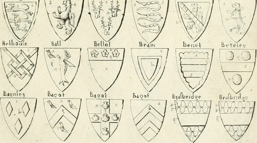 An illustration from The vale-royall of England, or, The county palatine of Chester illustrated : wherein is contained a geographical and historical description of that famous county, with all its hundreds and seats of the nobility, gentry, and freeholders, its rivers, towns, castles, buildings ancient and modern : adorned with maps and prospects, and the coats of arms belonging to every individual family of the whole county, 1656, leaf 132