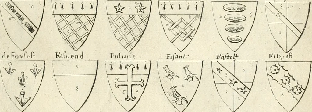 An illustration from The vale-royall of England, or, The county palatine of Chester illustrated : wherein is contained a geographical and historical description of that famous county, with all its hundreds and seats of the nobility, gentry, and freeholders, its rivers, towns, castles, buildings ancient and modern : adorned with maps and prospects, and the coats of arms belonging to every individual family of the whole county, 1656, leaf 136