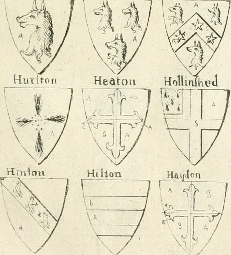 An illustration from The vale-royall of England, or, The county palatine of Chester illustrated : wherein is contained a geographical and historical description of that famous county, with all its hundreds and seats of the nobility, gentry, and freeholders, its rivers, towns, castles, buildings ancient and modern : adorned with maps and prospects, and the coats of arms belonging to every individual family of the whole county, 1656, leaf 138