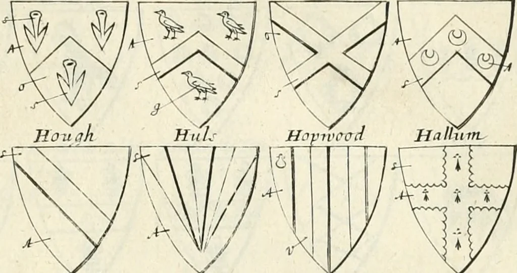 An illustration from The vale-royall of England, or, The county palatine of Chester illustrated : wherein is contained a geographical and historical description of that famous county, with all its hundreds and seats of the nobility, gentry, and freeholders, its rivers, towns, castles, buildings ancient and modern : adorned with maps and prospects, and the coats of arms belonging to every individual family of the whole county, 1656, leaf 140