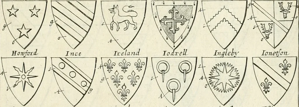 An illustration from The vale-royall of England, or, The county palatine of Chester illustrated : wherein is contained a geographical and historical description of that famous county, with all its hundreds and seats of the nobility, gentry, and freeholders, its rivers, towns, castles, buildings ancient and modern : adorned with maps and prospects, and the coats of arms belonging to every individual family of the whole county, 1656, leaf 140