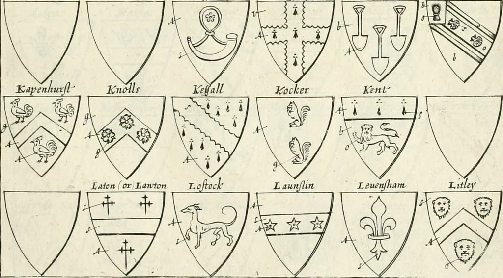 An illustration from The vale-royall of England, or, The county palatine of Chester illustrated : wherein is contained a geographical and historical description of that famous county, with all its hundreds and seats of the nobility, gentry, and freeholders, its rivers, towns, castles, buildings ancient and modern : adorned with maps and prospects, and the coats of arms belonging to every individual family of the whole county, 1656, leaf 140