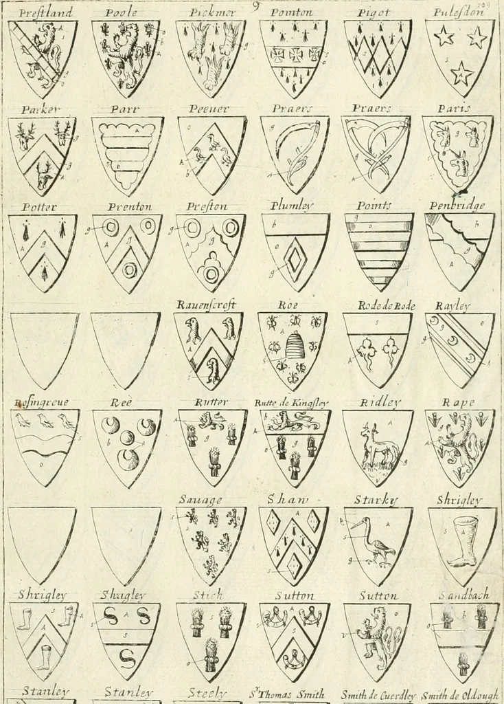 An illustration from The vale-royall of England, or, The county palatine of Chester illustrated : wherein is contained a geographical and historical description of that famous county, with all its hundreds and seats of the nobility, gentry, and freeholders, its rivers, towns, castles, buildings ancient and modern : adorned with maps and prospects, and the coats of arms belonging to every individual family of the whole county, 1656, leaf 146