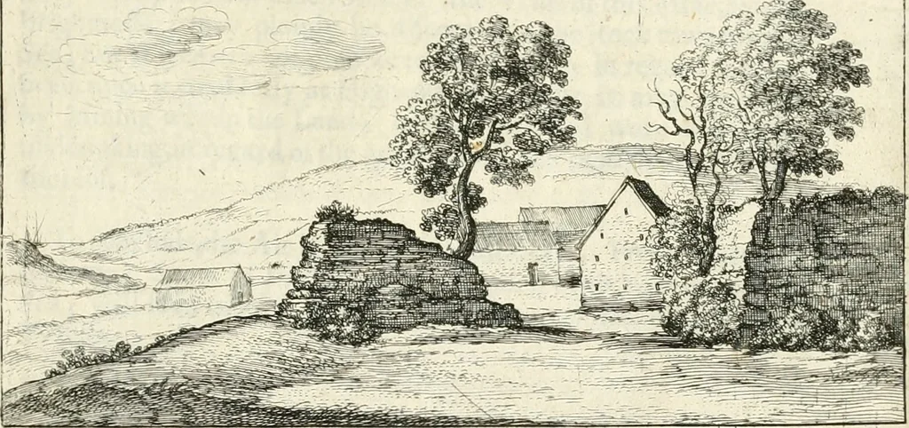 An illustration from The vale-royall of England, or, The county palatine of Chester illustrated : wherein is contained a geographical and historical description of that famous county, with all its hundreds and seats of the nobility, gentry, and freeholders, its rivers, towns, castles, buildings ancient and modern : adorned with maps and prospects, and the coats of arms belonging to every individual family of the whole county, 1656, leaf 470