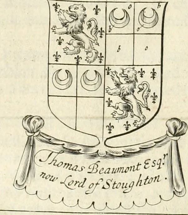 An illustration from The vale-royall of England, or, The county palatine of Chester illustrated : wherein is contained a geographical and historical description of that famous county, with all its hundreds and seats of the nobility, gentry, and freeholders, its rivers, towns, castles, buildings ancient and modern : adorned with maps and prospects, and the coats of arms belonging to every individual family of the whole county, 1656, leaf 481