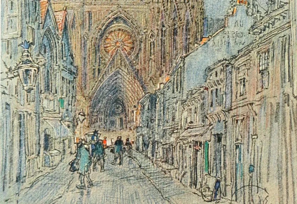 An illustration from Vanished halls and cathedrals of France, 1917, leaf 9
