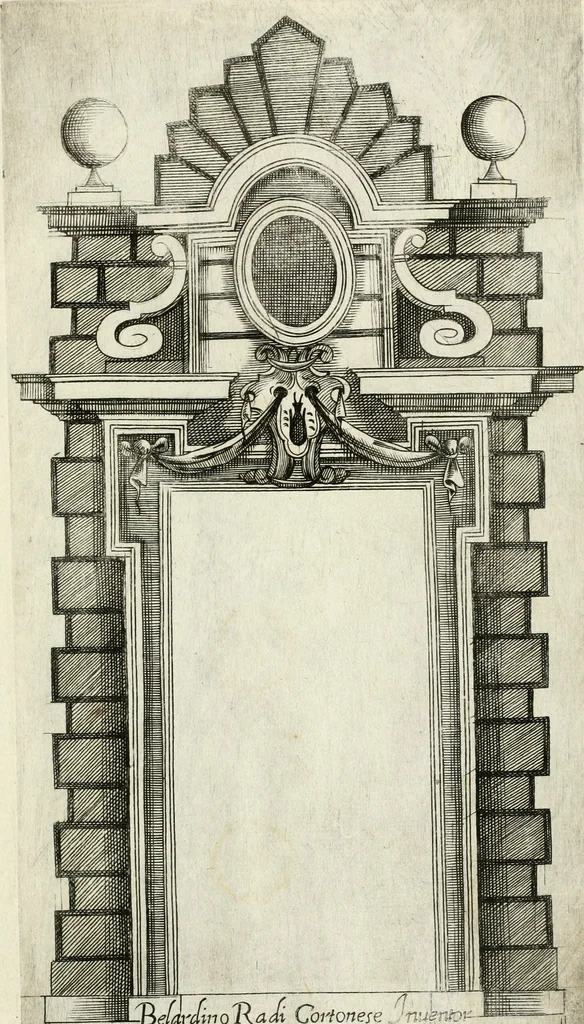 An illustration from Vari disegni de arghitettura ornati de porte, 1619, leaf 12