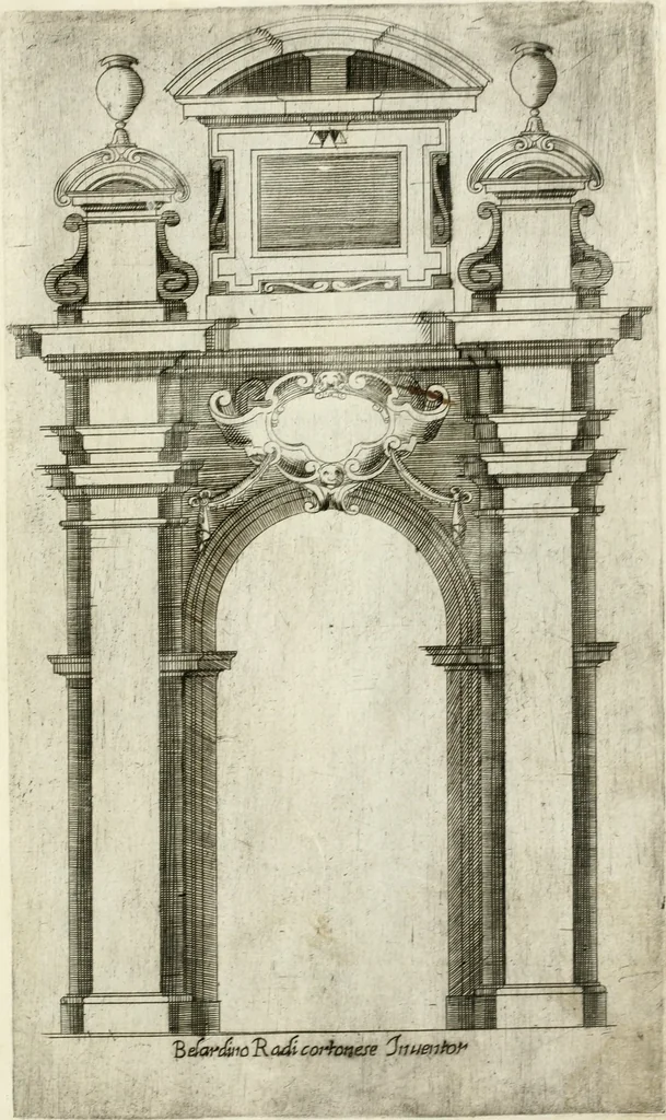 An illustration from Vari disegni de arghitettura ornati de porte, 1619, leaf 14