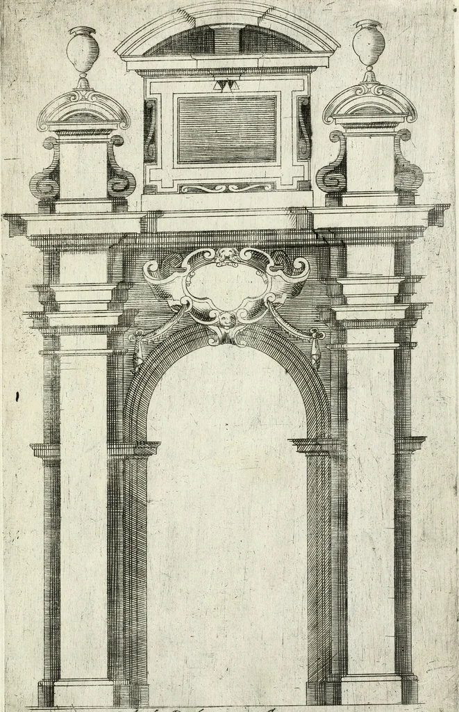 An illustration from Vari disegni de arghitettura ornati de porte, 1619, leaf 18